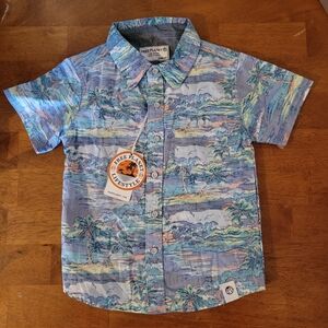 Free Planet Kids Tropical Button Down Shirt - Blue and Green 2T